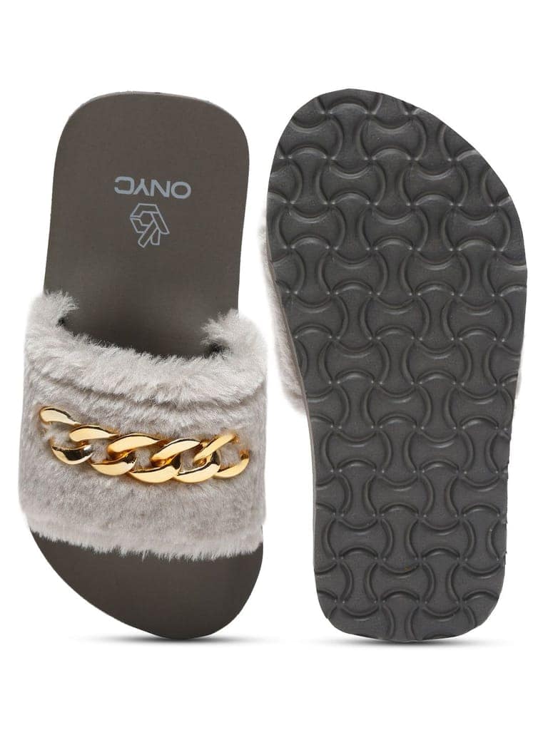 ONYC SuperComfy Kids Slippers for Girls - Grey Fur Sliders view 6