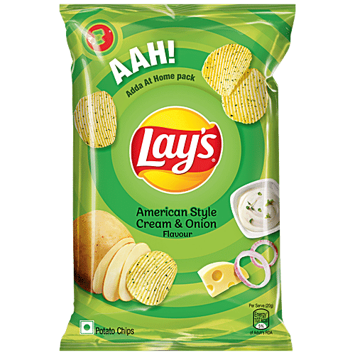 Lays Potato Chips - American Style Cream & Onion Flavour, Crunchy Snacks, 157 g