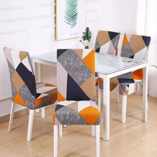 PENTHOOM Elastic Chair Cover Dining Stretchable | Removable Set of Washable and high 4 Elasticity Premium Fabric 2 Covers 6 Seat Slipcover Orange Diamond Pattern