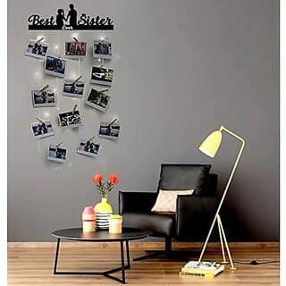 Khush Its Amazing Wood Best Ever Sister With LED Light Hanging Photo Display, DIY Picture Photo Frame Collage Set Includes Multi colour Clips