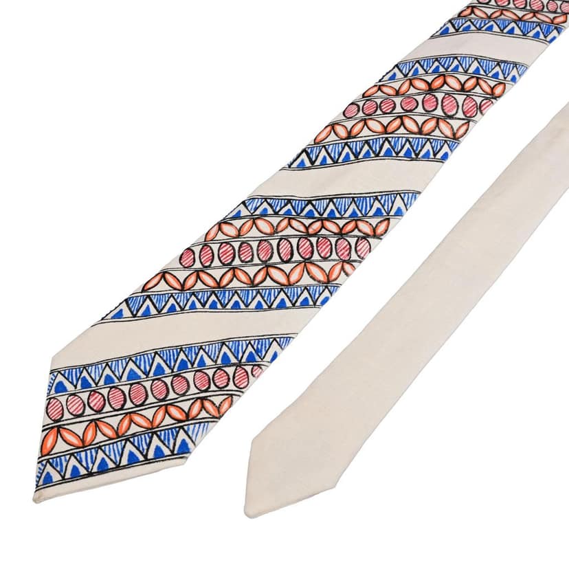 Pure Cotton Handmade madhubani Tie Multi Colour Elegance for Formal and Business Wear, Handcrafted, Handpainted SH (Size standard) view 4