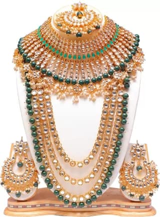Swarajshop Alloy Gold-plated Green Jewel Set (Pack of 1)