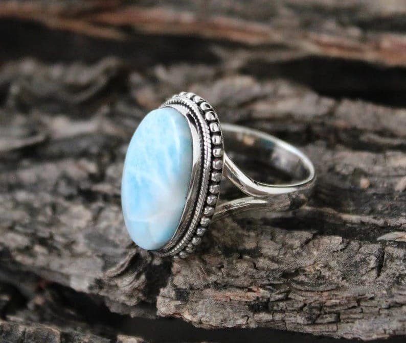 Larimar Ring, 925 Sterling Silver Ring, Statement Larimar Gemstone Ring Designer Handmade Jewelry Gift For Her view 5