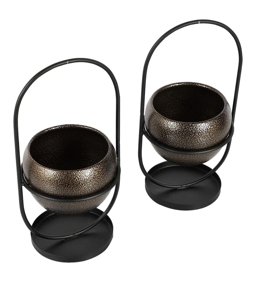 Black & Gold Textured Apple Planter Set of 2 view 2