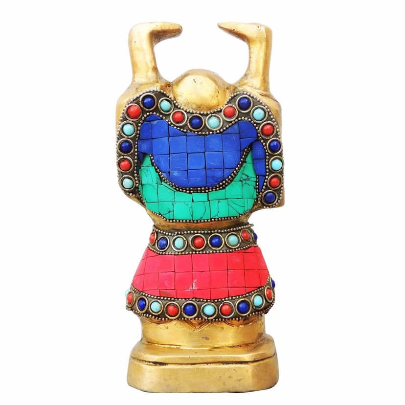 Brass Laughing Buddha with Turquoise Coral Finish - Feng Shui Idol, Height : 8 Inch (BSMAS325 F) view 3