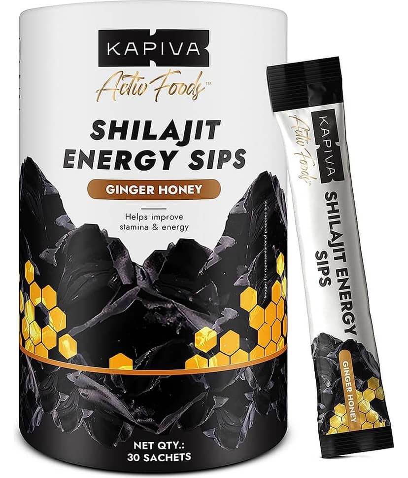 Kapiva Shilajit Energy Sips of 250mg/Stick, Ginger Honey Flavour, 30 Sachets