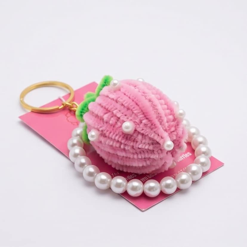 Handmade Pearl Strawberry Keychain (Blush Pink) view 2