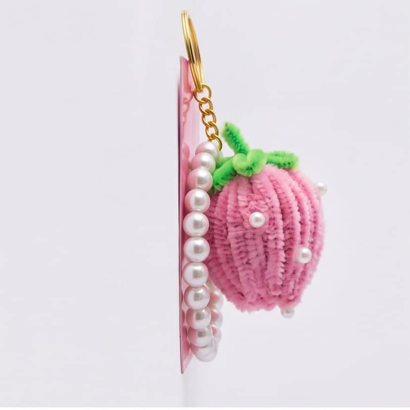 Handmade Pearl Strawberry Keychain (Blush Pink) view 3