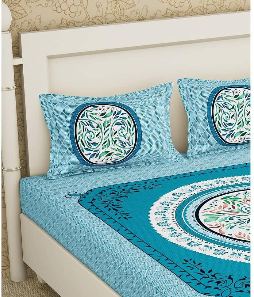 Cosito Cotton 1 Double Bedsheet with 2 Pillow Covers ( Blue ) view 2