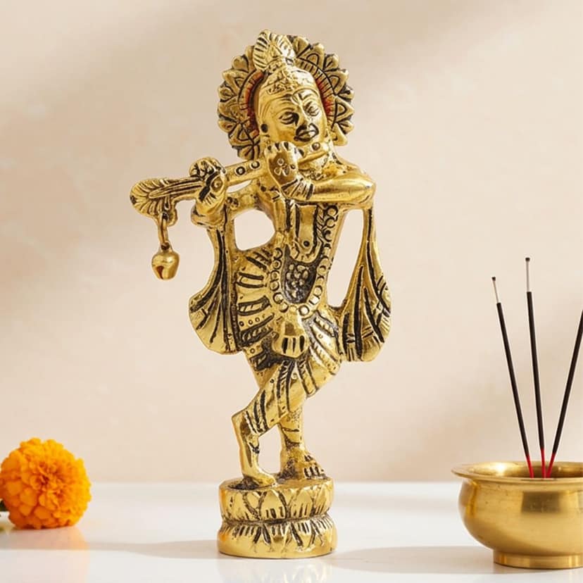 Aluminium Showpiece Krishna, Height : 5.5 Inch (ASMAS504 G) view 2
