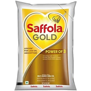 Saffola Gold Multi-Source Rice Bran & Sunflower Edible Oil, 1 L Pouch - 1000 mL - One pouch