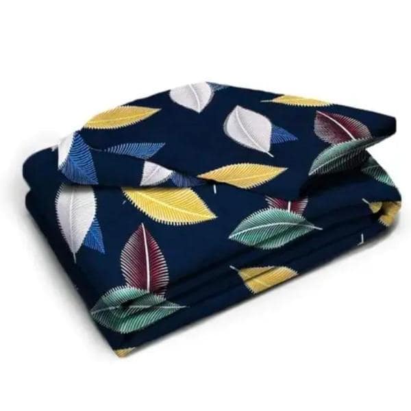 Homdazal Microfibre Abstract Queen Size (Dark Blue with Leaves) view 2