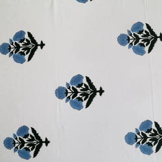 Cotton Hand block bedsheet & pillow cover (90 x108) King Size Flower buta blue