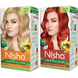 Nisha Cream Hair Color Rich Bright Long Lasting Hair Colouring For Ultra Soft Deep Shine Grey Coverage Conditioning With Natural Herbs , Ultra Blonde & Copper Red
