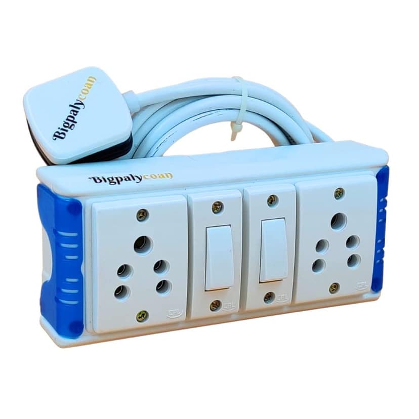Bigpalycoan 2 Way Extension Multi Outlet Electrical Switch Board with Individual Switch Heavy Duty 2 metre Cord (Max. Rating 1200W- 230V) PVC Blue/Green-White