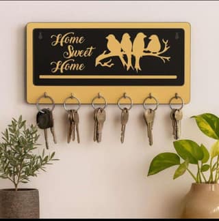 DHRUVINSRI 3D Wooden Key Holders for Home Wall Stylish | Wooden Wall Mounted Decorative Key Chain Hanger with 7 Hooks I Home & Office | Multipurpose Organiser -1Pc