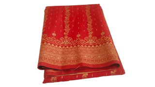 Red and gold traditional Indian silk sari with intricate zari work