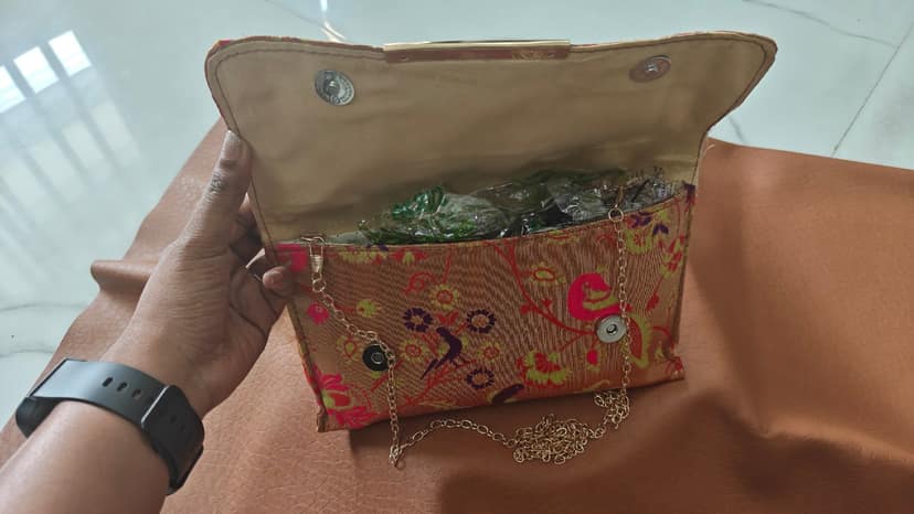 Elegant Paithani Floral Hard Clutch for Women - Gold Metal Clasp view 2