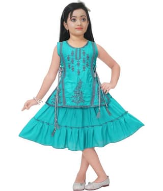 M.MONGELADRESSES Cotton Blend Frock For Girls ( Pack of 1 , Blue )