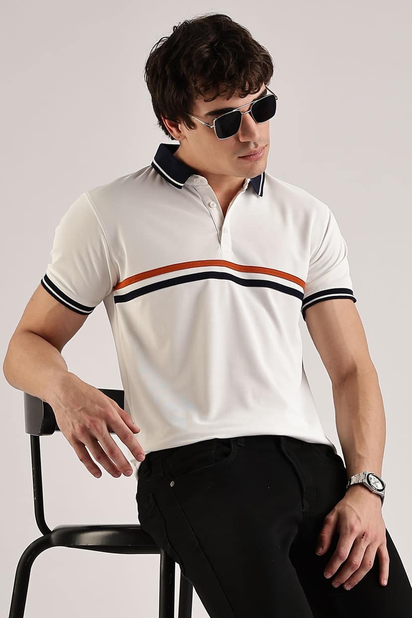 Polyester White Striped Polo view 6