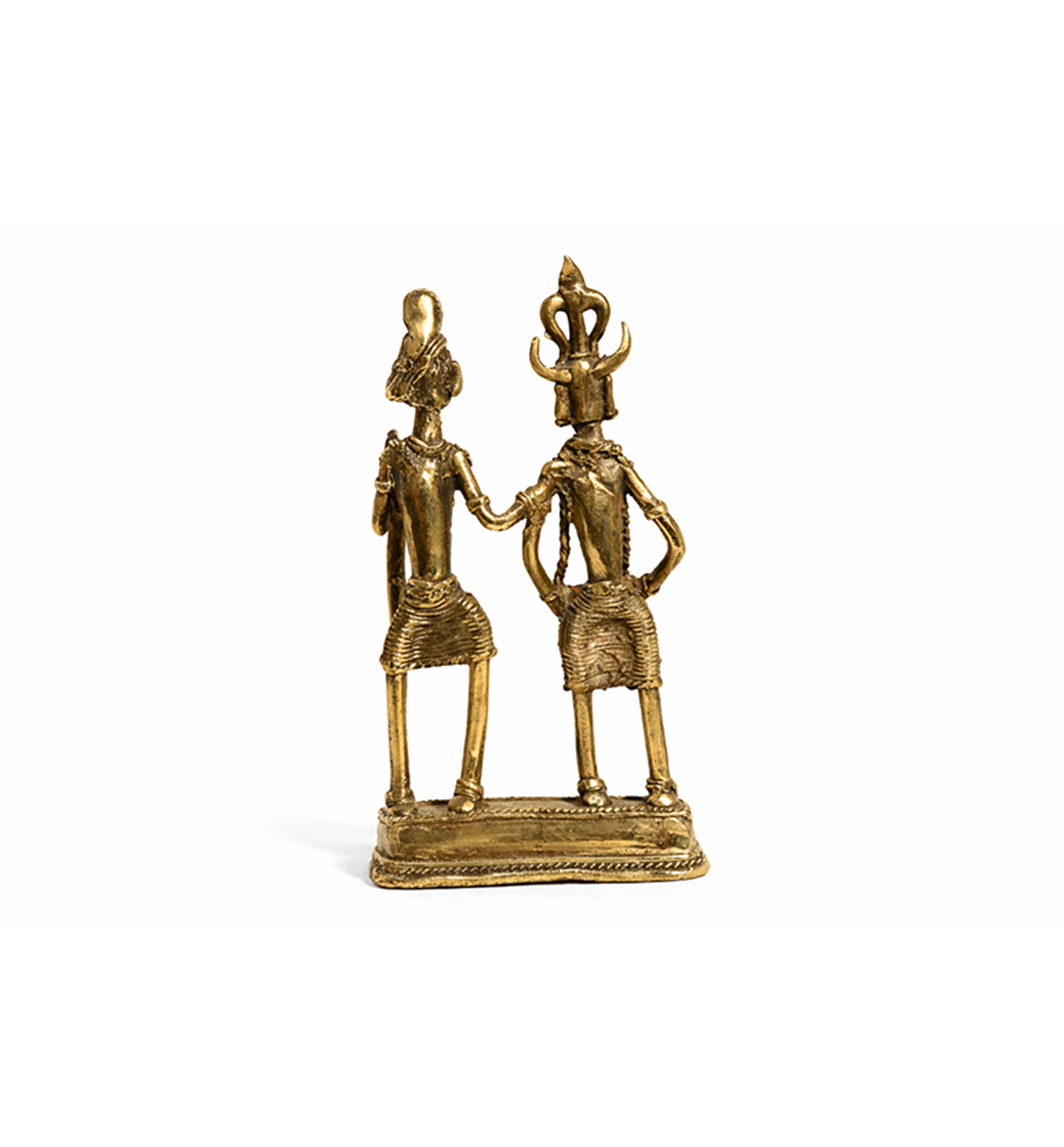 Handcrafted Brass Tribal Folk Dance Couple Showpiece – Traditional Bhareva Bell Metal Art view 4