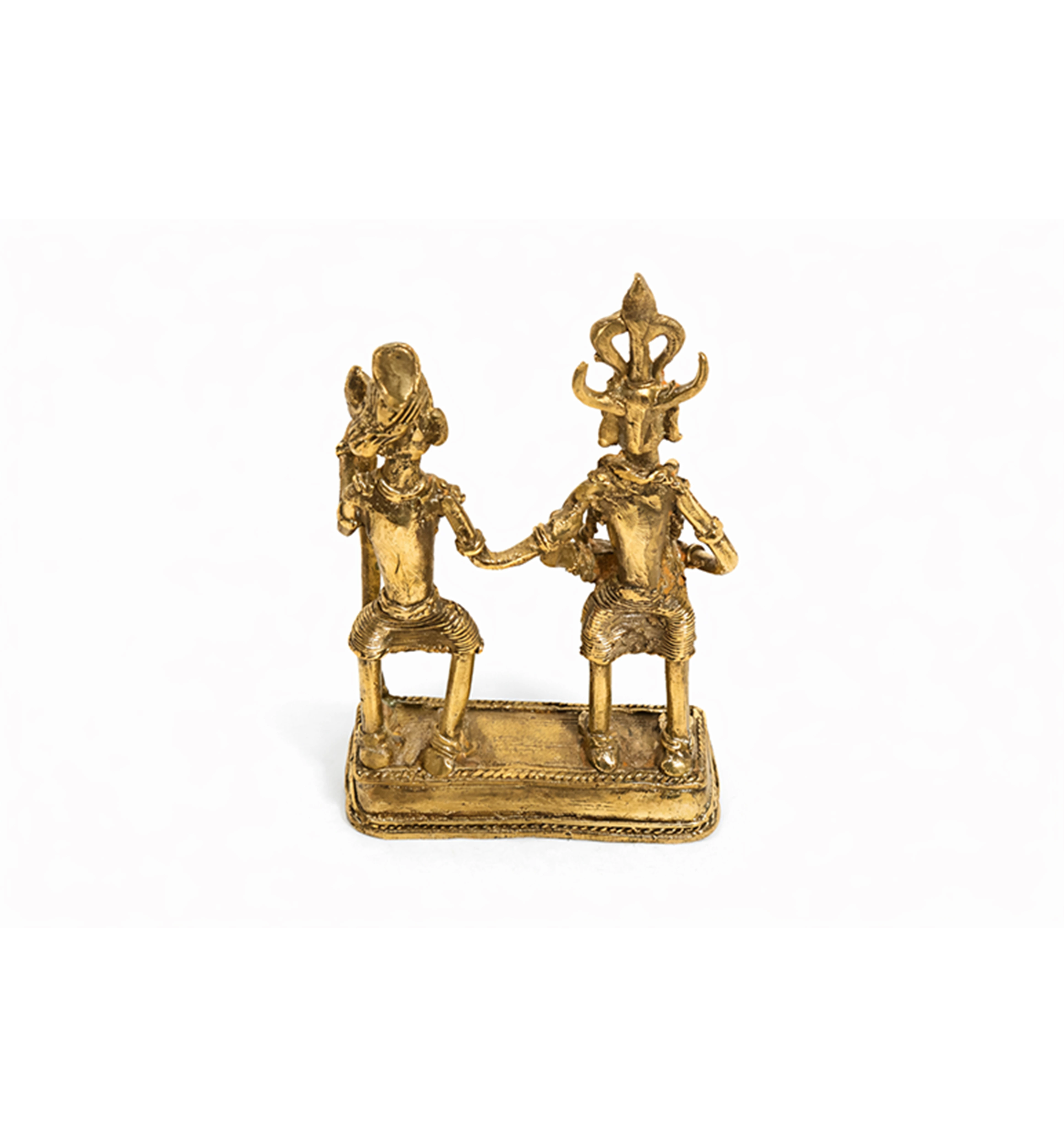 Handcrafted Brass Tribal Folk Dance Couple Showpiece – Traditional Bhareva Bell Metal Art view 5