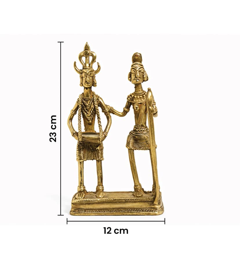 Handcrafted Brass Tribal Folk Dance Couple Showpiece – Traditional Bhareva Bell Metal Art view 6