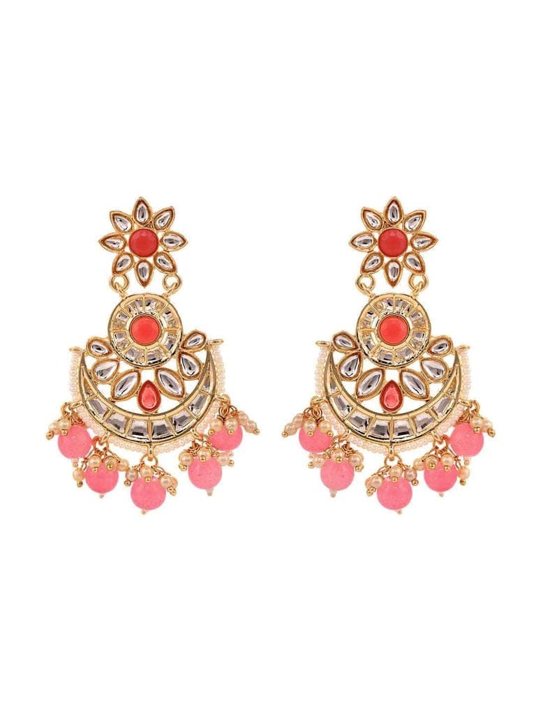 Gold Plated Kundan studded Pink & White Pearl beadded Maangtika Earring Jewellery Set view 7