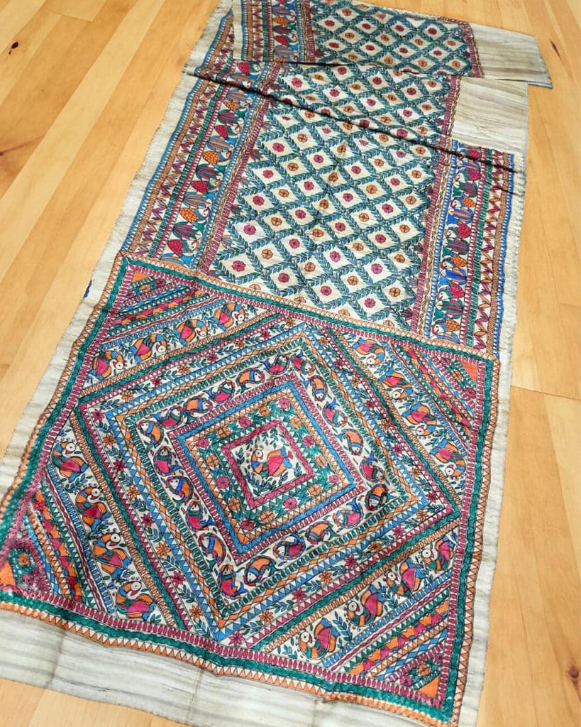 Silkmark Certified Pure Tussar Silk Saree Beige Color Full Body Handpainted with running blouse-1646
