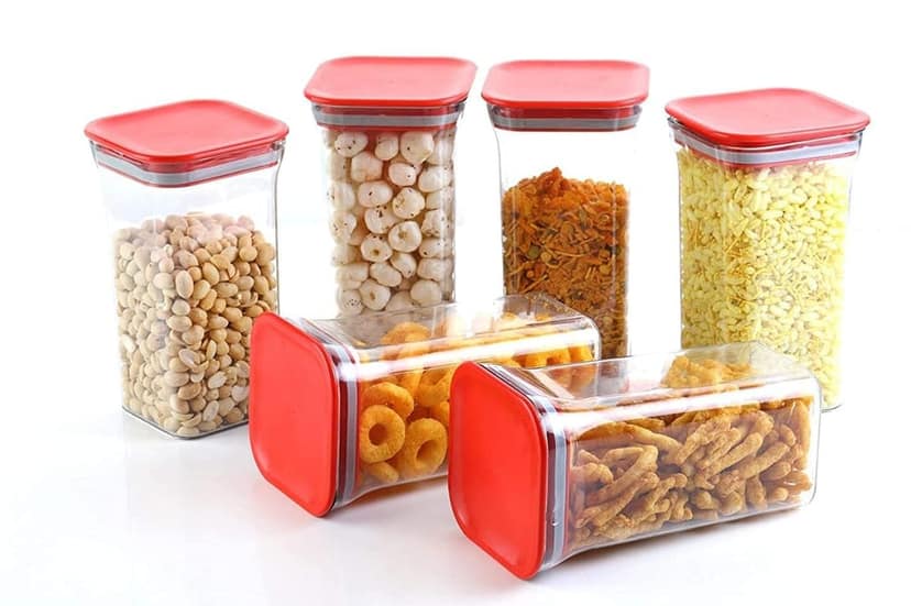 HAPPI Multipurpose Unbreakable Plastic Transparent Airtight Kitkat Masala Storage Container Jar For Kitchen Masala Box Dabba Spice, Cereal, Dry Fruits Spice Box 1100 ML (Multicolor- Set of 6 Pcs)