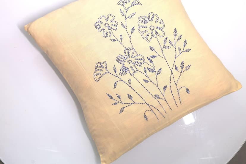 Hand Embroidered Floral Cotton Cushion Cover