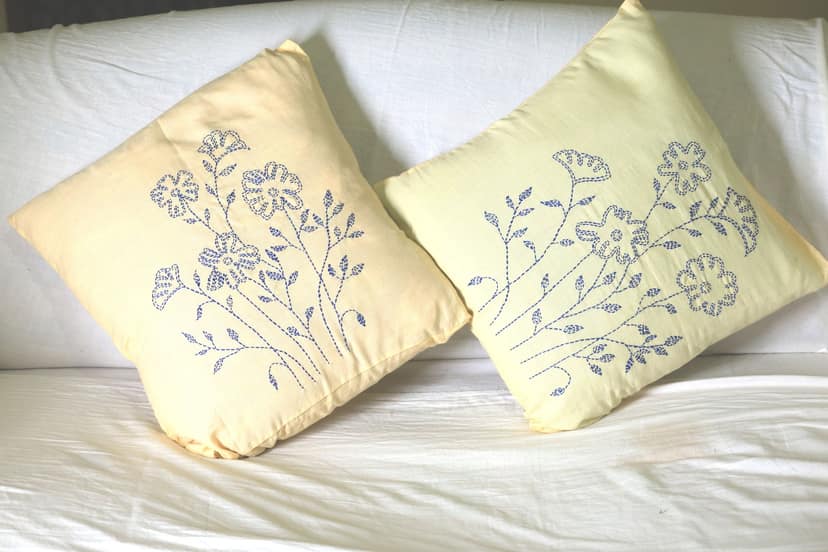 Hand Embroidered Floral Cotton Cushion Cover view 2