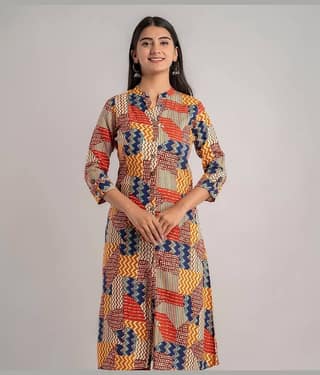 MAUKA - Multicolor Rayon Women's Front Slit Kurti ( Pack of 1 )