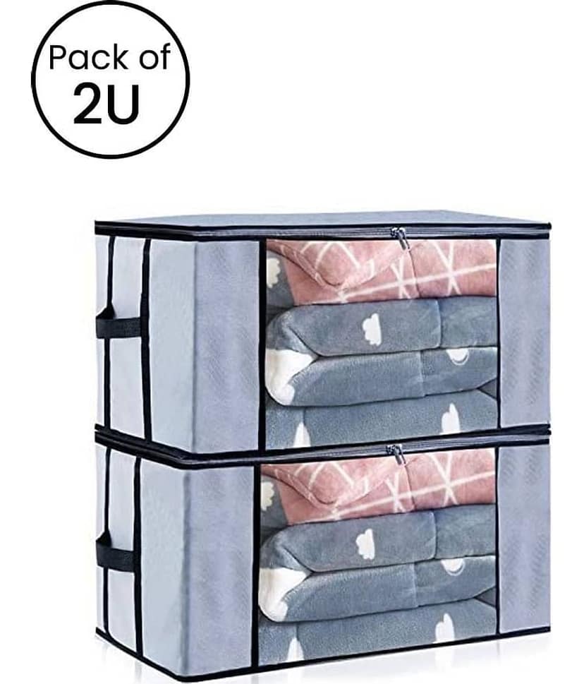 Non-Woven Cloth Storage / Organizer with Transparent Window,Grey (2U)