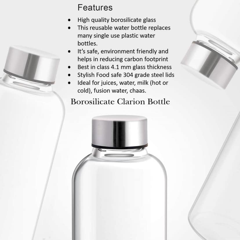 Treo by Milton Clarion Borosilicate Glass Water Bottle (2, 1000 ml) view 2