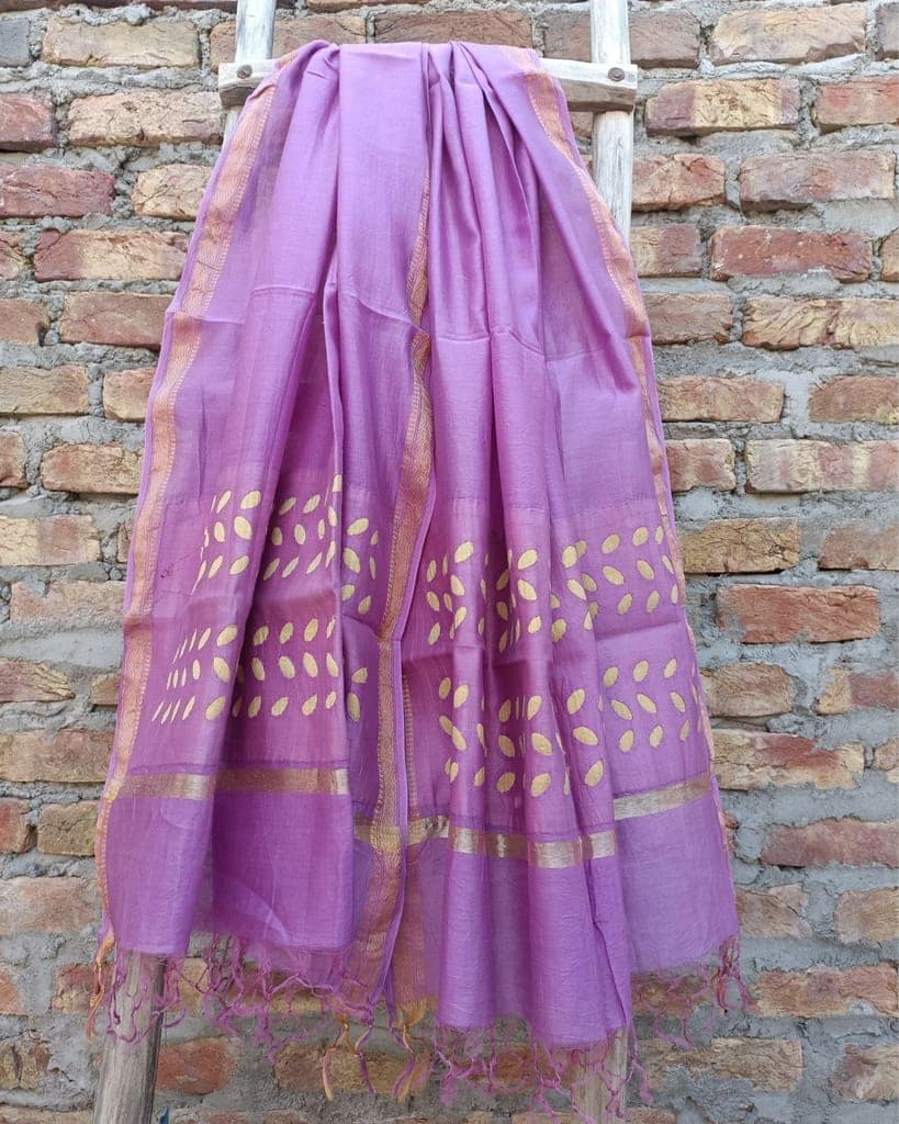 Chanderi Silk Dupatta Lavendar Color Applique Work-5470 view 2