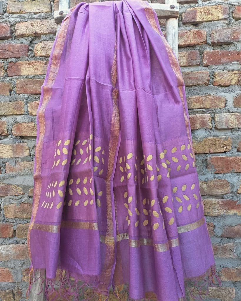 Chanderi Silk Dupatta Lavendar Color Applique Work-5470 view 3
