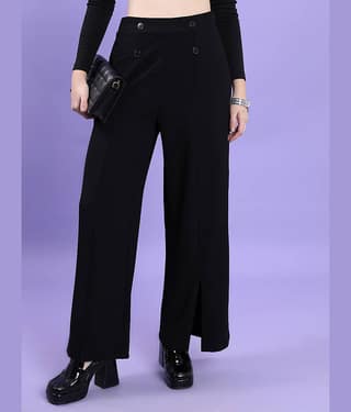 Tokyo Talkies Women Polyester Casual Trousers ( Black )