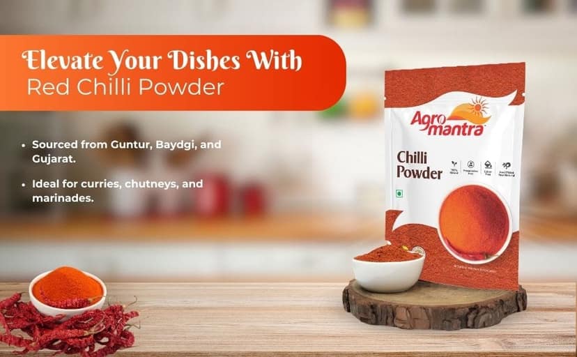 Agro Mantra Chilli Powder 500g | Authentic Indian Spice | Hand-Picked Guntur, Baydgi, Gujarat Chillies | Without Preservatives & Artificial Colour | Vibrant Colour & Rich Heat | Ideal for Curries, Chutneys & Tandoori Dishes (pack of 3) view 5