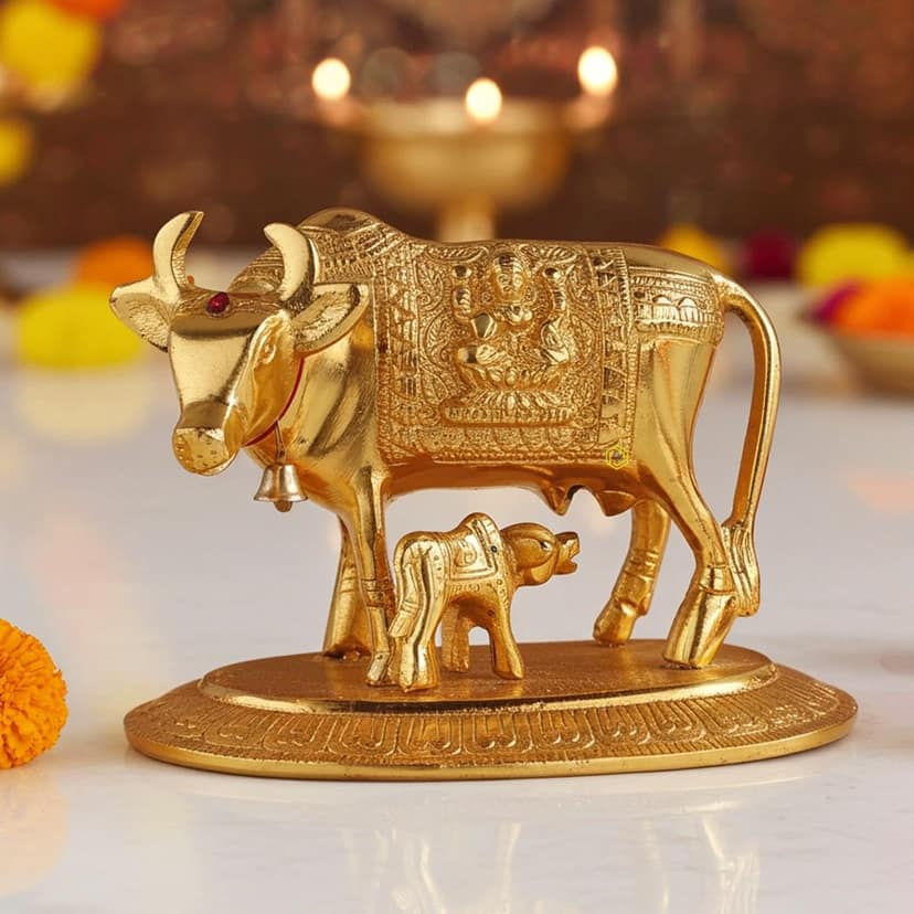 Aluminium Cow Statue ? Antique Silver Finish Showpiece, Height : 5 Inch (ASMAS217 G)