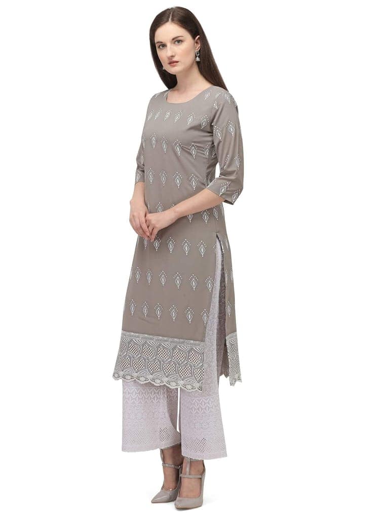 SHOPPING QUEEN Women Georgette Straight Lucknowi Chikankari Kurta view 3