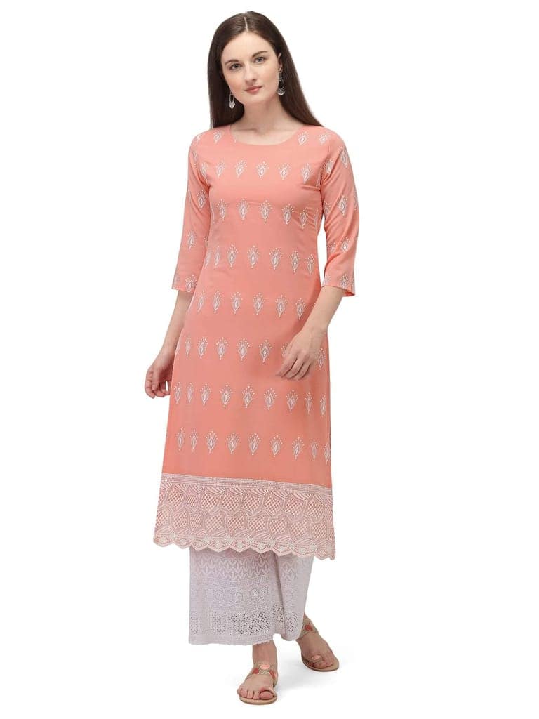 SHOPPING QUEEN Women Georgette Straight Lucknowi Chikankari Kurta view 6