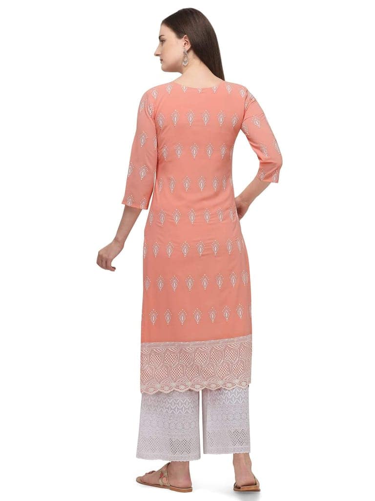 SHOPPING QUEEN Women Georgette Straight Lucknowi Chikankari Kurta view 7