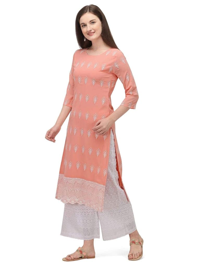 SHOPPING QUEEN Women Georgette Straight Lucknowi Chikankari Kurta view 8