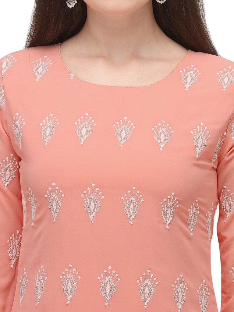 SHOPPING QUEEN Women Georgette Straight Lucknowi Chikankari Kurta view 9