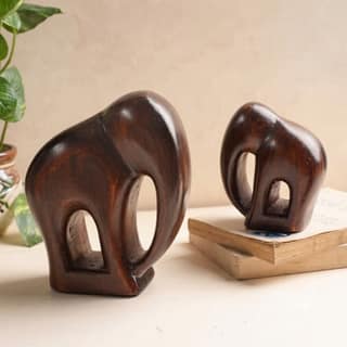 Handcrafted Mango Wood Elephant Figurines Pair