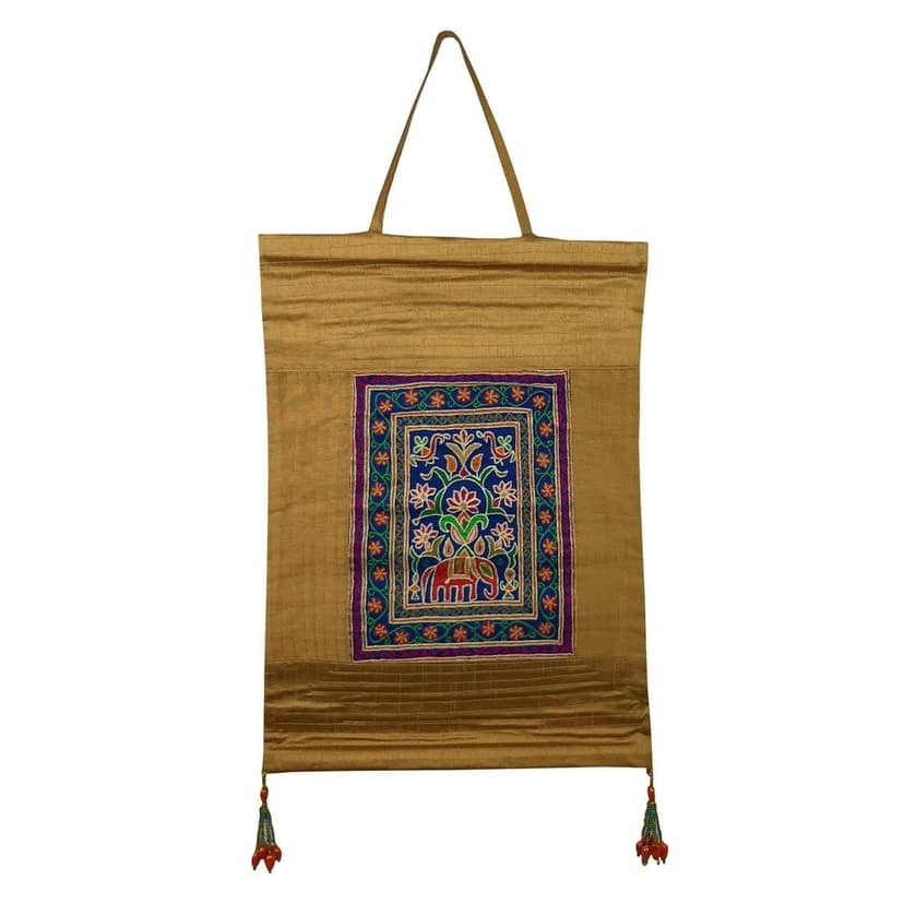 Garvi Gurjari (A Gujarat Govt Enterprise Cotton Tint Brown Hand Embroidered Wall Hangings/Decor (16� x 12�)