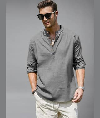 BHUVIKOO Cotton Blend Plain Shirt Style Kurta For Men ( Light Green )