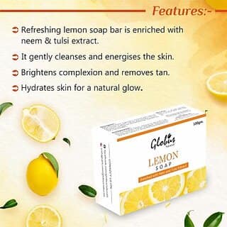 Globus Naturals Refreshing Detoxifying Lemon Charcoal Soap Brightens Skin Pack of 2 view 2