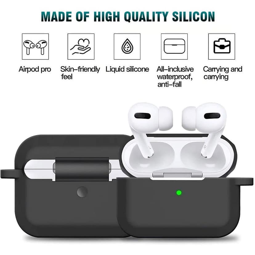 LIRAMARK Silicone Soft Case Cover with Buckle for Airpods Pro (2019), AirPods Pro 1st Generation (Black) view 2